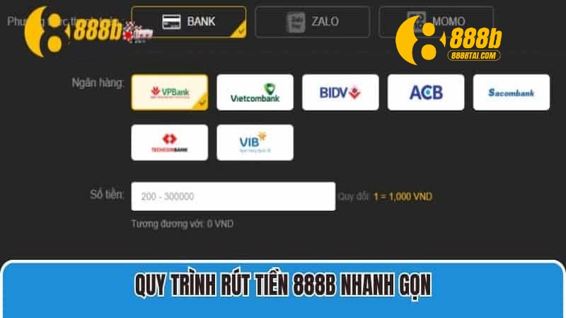 Cách nhận tiền về qua tài khoản ngân hàng tại 888b